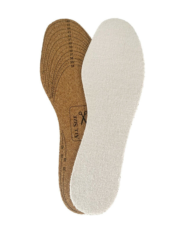 Cleanfeet Frottee-Kork Einlegesohle gegen Gerüche barfuß oder mit Socken 1 Paar